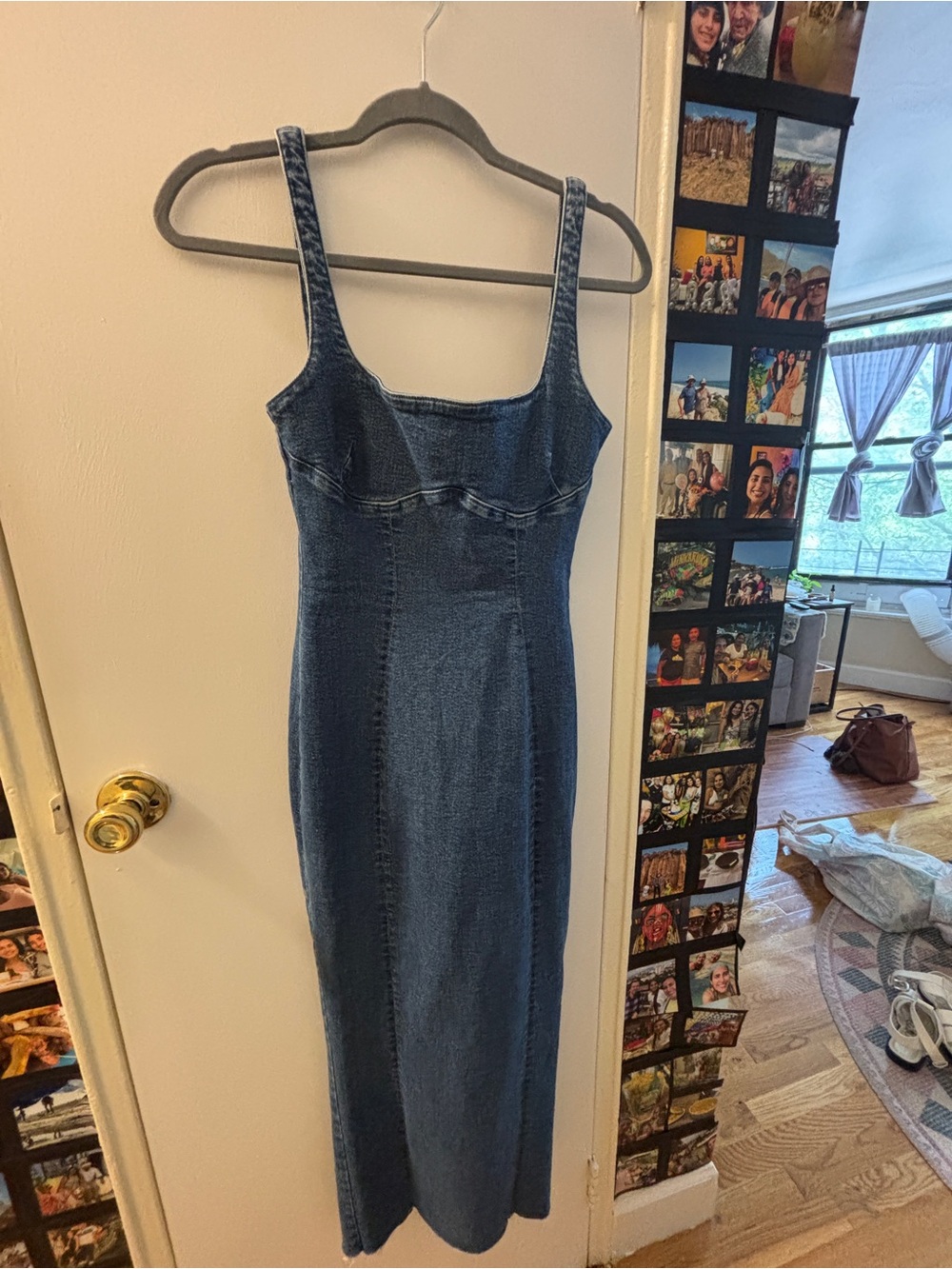 Bershka Mid-Blue Denim Maxi Dress